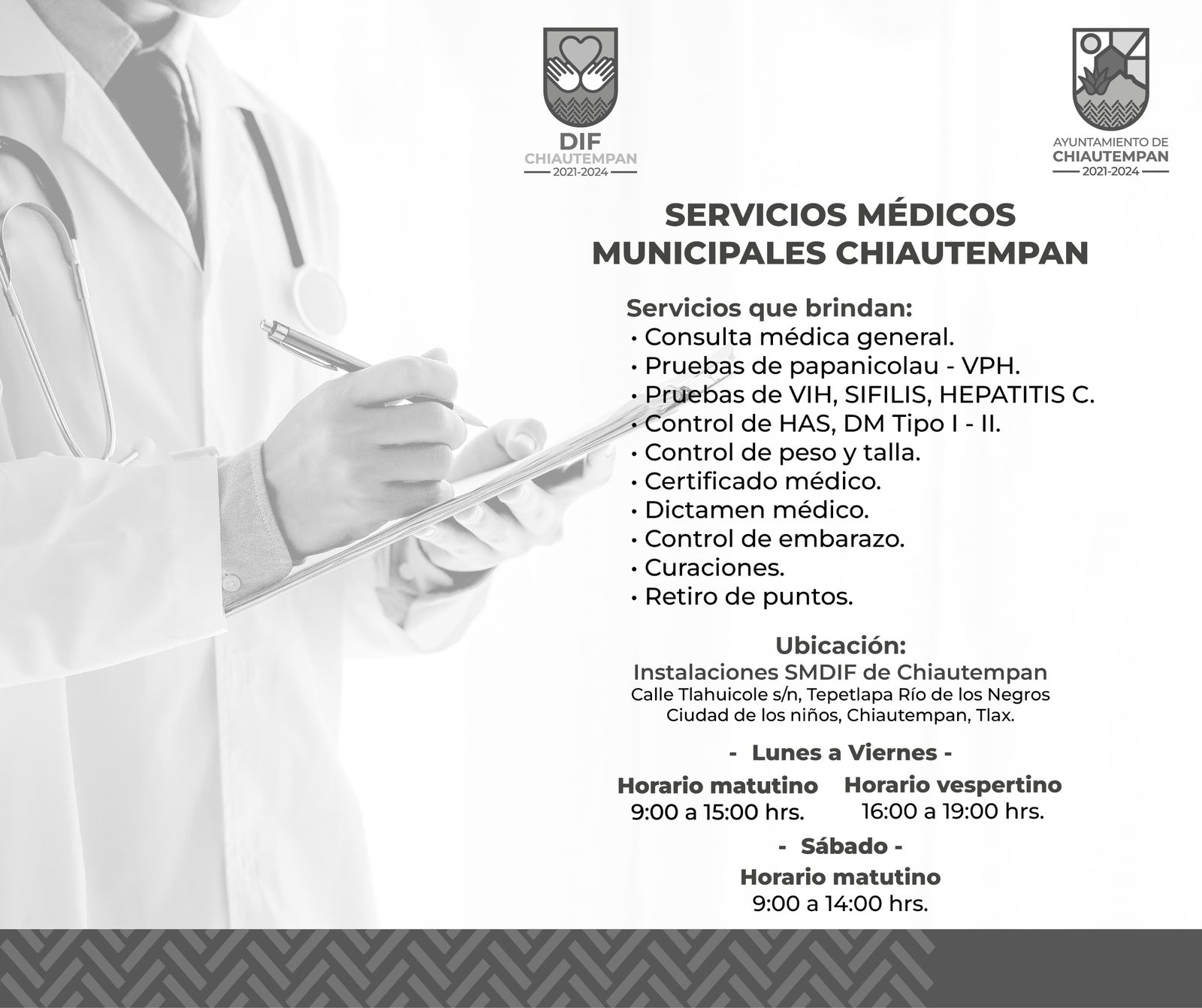 Ayuntamiento de Chiautempan y  SMDIF invitan a los servicios médicos municipales